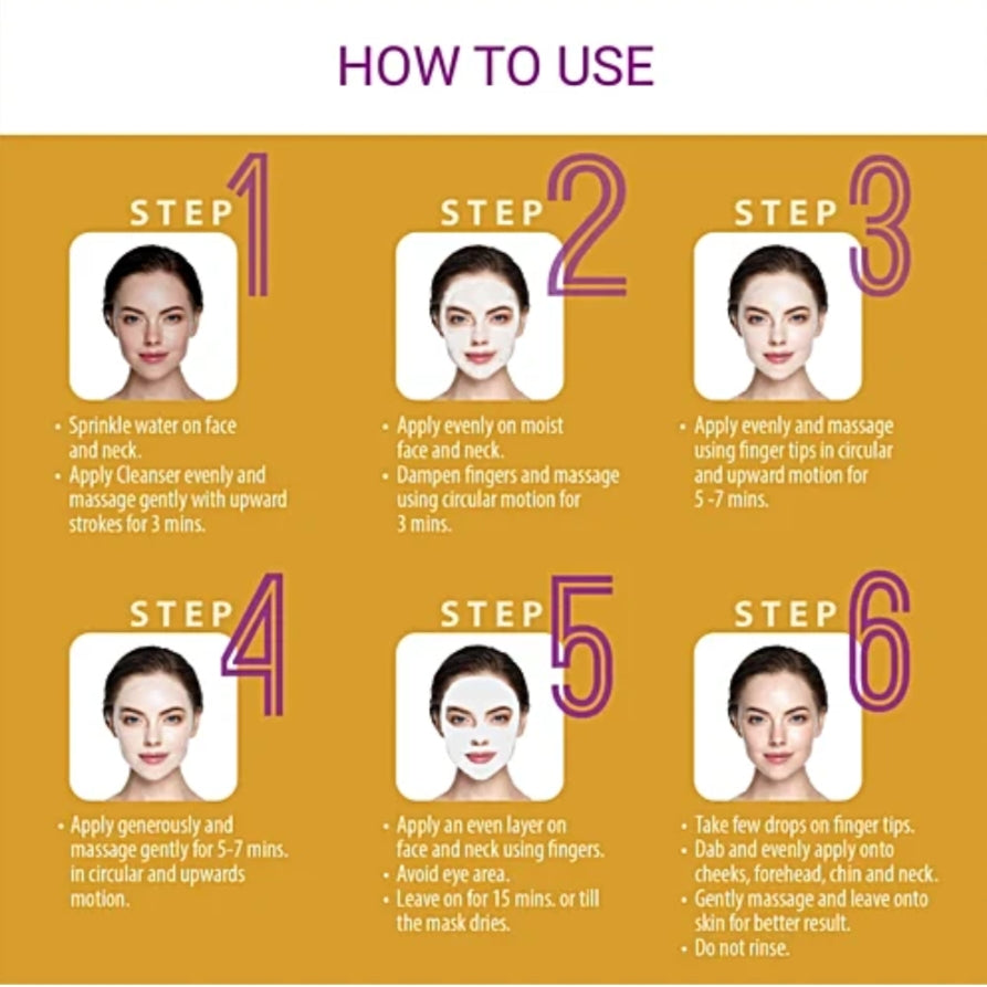 Facial Kit- iba Insta D-Tan 6 Steps Facial Kit with Glycolic Acid, Lemon & Turmeric which Fights Sun Damage and Restores Radiance 60gm.