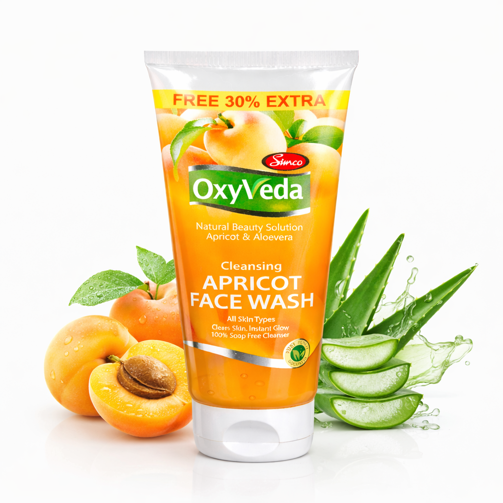 Face Wash- Simco OxyVeda's Cleansing Apricot Face Wash enriched with Apricot & Aloevera, suitable for All Skin Types - 65ml (50ml +15ml Free)