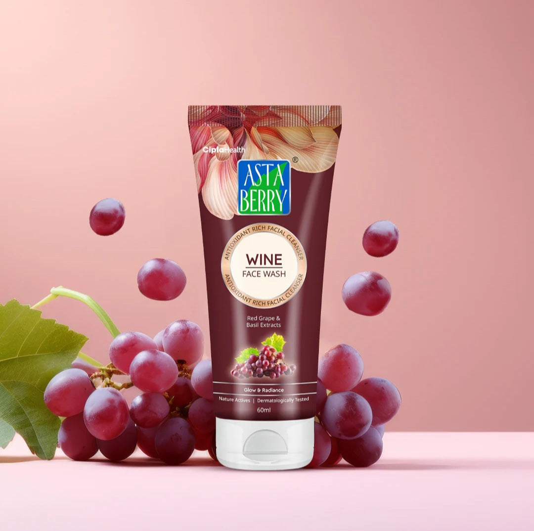 Face Wash- Asta Berry Wine Face Wash with Red Grapes & Basil Extract for Natural Glow & Radiance 100ml