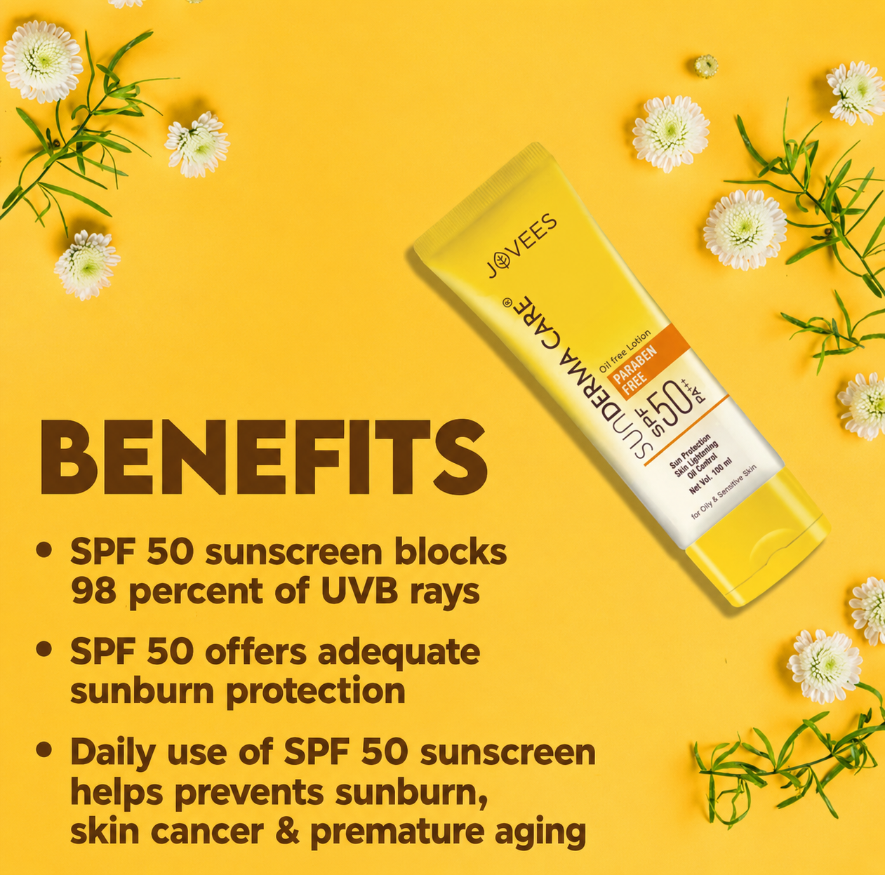 Sunscreen- JOVEES Herbal's SUNDERMA CARE Paraben Free SPF-50 PA+++ (Sun Protection) Skin Lightening & Oil Control Sunscreen Lotion suitable for Oily & Sensitive Skin- 100ml