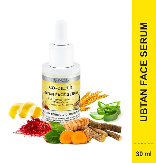 Face Serum- Colorbar Co-Earth Ubtan Face Serum with Saffron, Turmeric, Wheat Germ, Lemon Peel & Licorice for Brightening & Glowing Skin 30ml