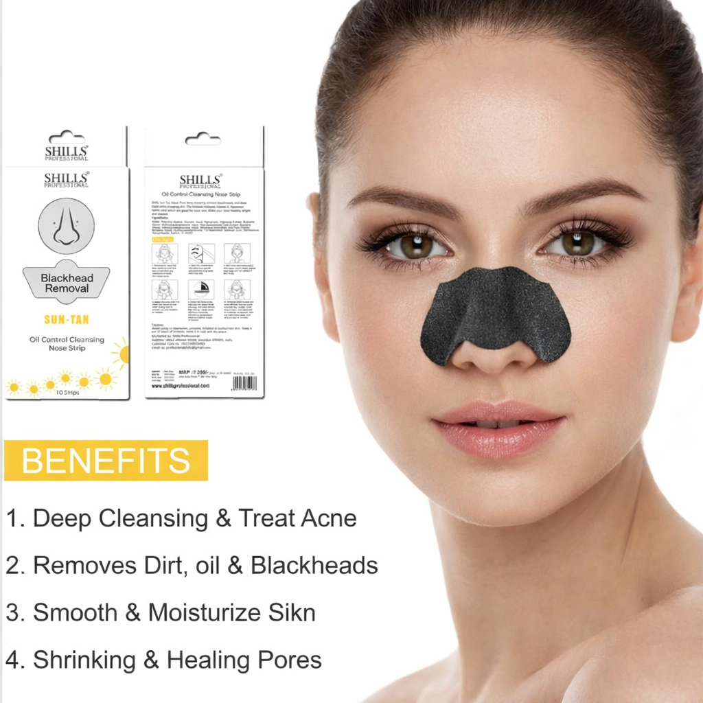 Nose Strip- SHILLS Professional's Blackhead Removal "SUN-TAN" Oil Control Cleansing Nose Strips (Pack of 10 units)