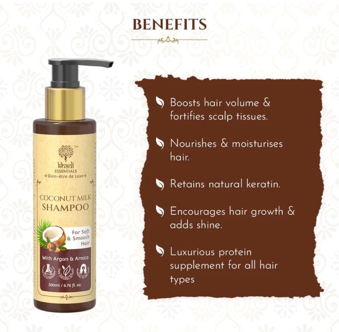 Shampoo and Conditioner- Khadi Natural's Coconut Milk Shampoo with Argan & Arnica for Soft & Smooth Hair 200ml