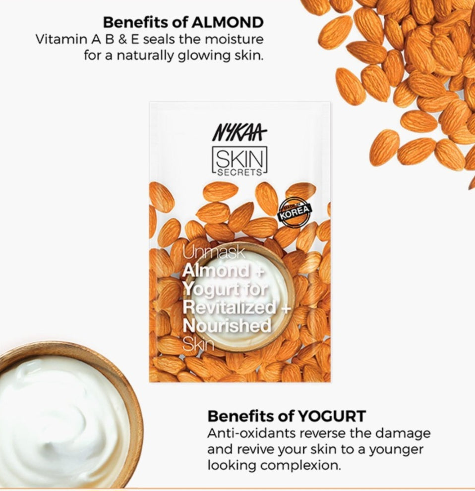 Face Sheet Mask- Nykaa Natural Skin Secret's Almond & Yogurt Face Sheet Mask for Revitalized & Nourished Skin (20ml)