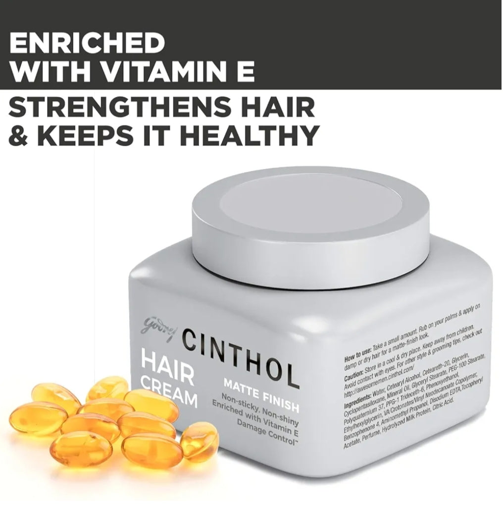 Men's Shaving, Styling and Grooming- Godrej Cinthol Non-Sticky Matte Finished Hair Cream Enriched with Vitamin-E 100gm