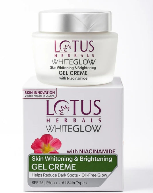 Brightening & Glowing Cream- Lotus Herbals Whiteglow with Niacinamide and SPF 25 PA+++ Skin Whitening & Brightening Gel Creme which Reduces Dark Spots and Provides Oil Free Glow 35gm
