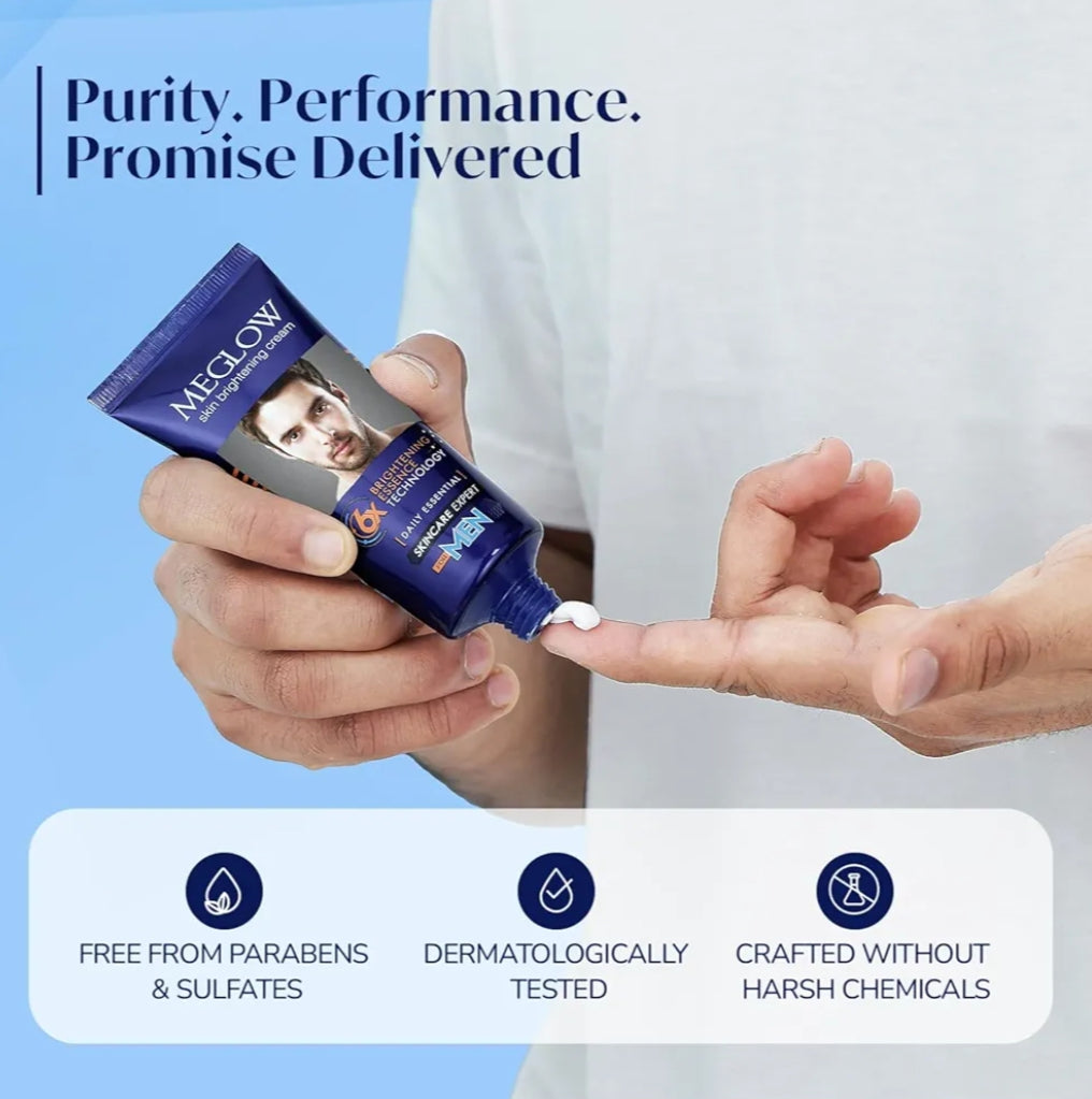Brightening & Glowing Cream- MeGlow Skin Brightening Cream for Men. 6X Brightening Essence Technology Daily Essential - 50gm