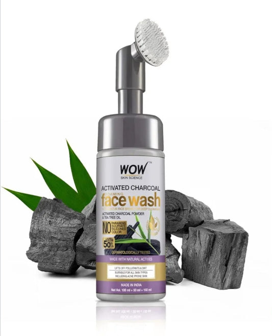 Face Wash- WOW Activated Charcoal Foaming Face Wash with Tea Tree Oil 150ml