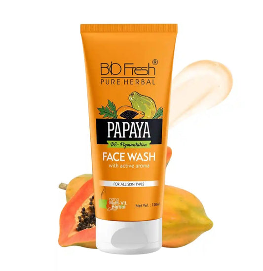 Face Wash- BIO-FRESH Pure Herbal's De-Pigmentation PAPAYA Face Wash with Active Aroma and Nano Multi-Vit Herbal Extract for All Skin Types 120ml