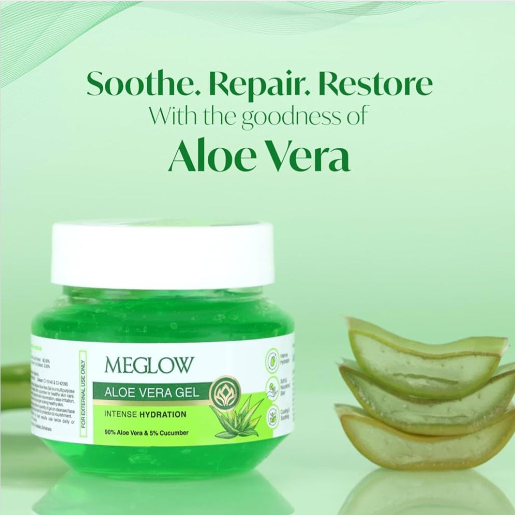 Aloe Vera Gel- MeGlow Aloe Vera Gel with Cucumber extract for Intense Hydration 100gm