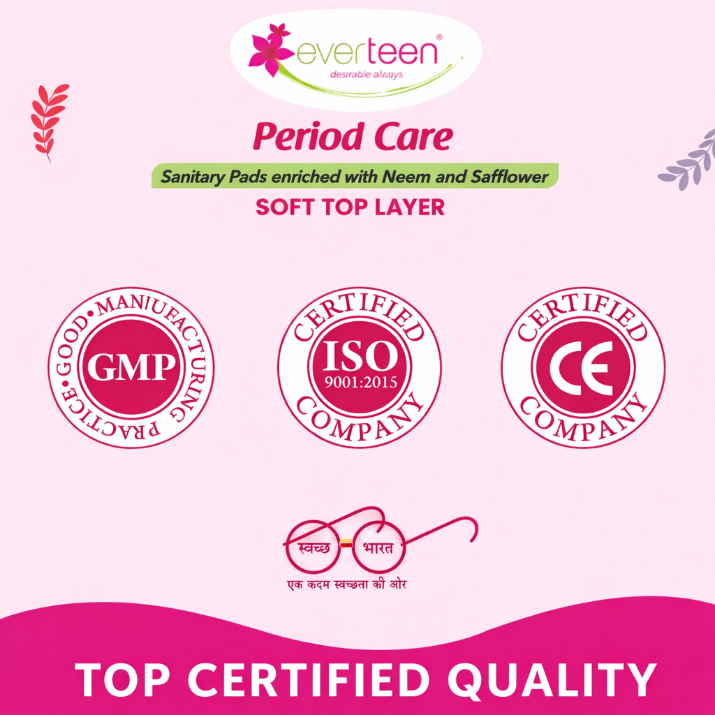 Sanitary Pads- Everteen Period Care Cottony Soft Sanitary Pads enriched with Neem & Safflower with 2X Faster Heavy Flow Absorption - Pack of 18 XL Pads (285mm with Double Flaps)