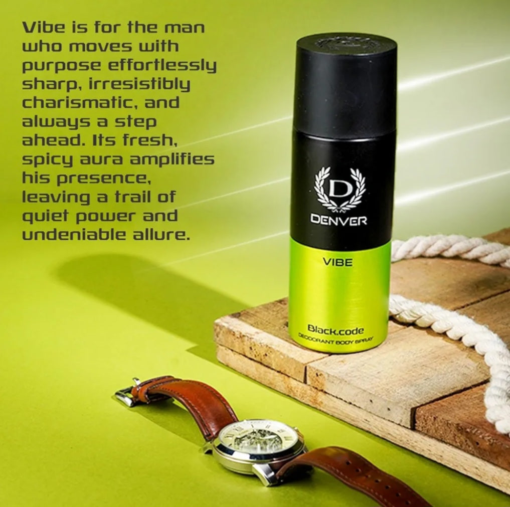 Perfumes & Deodorants- DENVER VIBE Black.Code Long-Lasting Deodorant Body Spray - 150ml