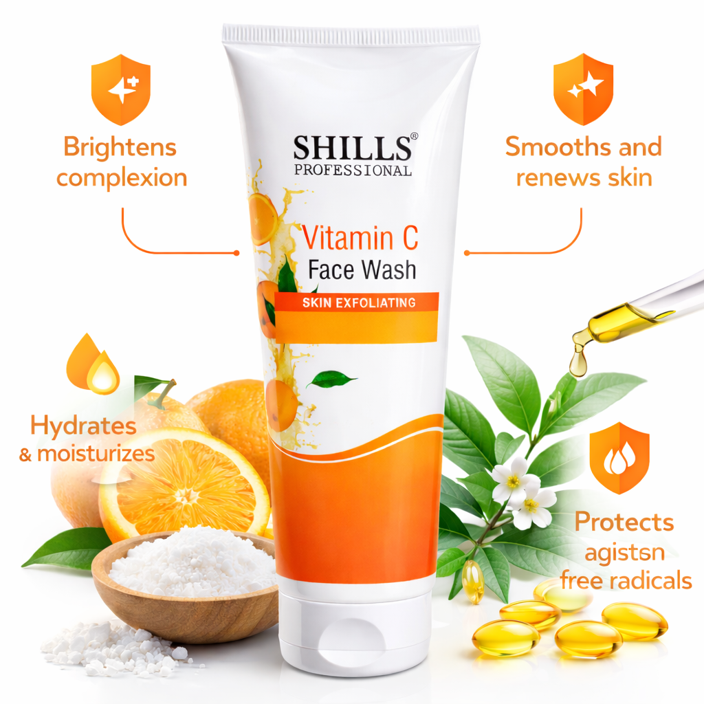 Face Wash- SHILLS Professional's Vitamin-C Skin Exfoliating Face Wash for High Strength Hydrating & Moisturizing Skin, Suitable for All Skin Types - 120ml