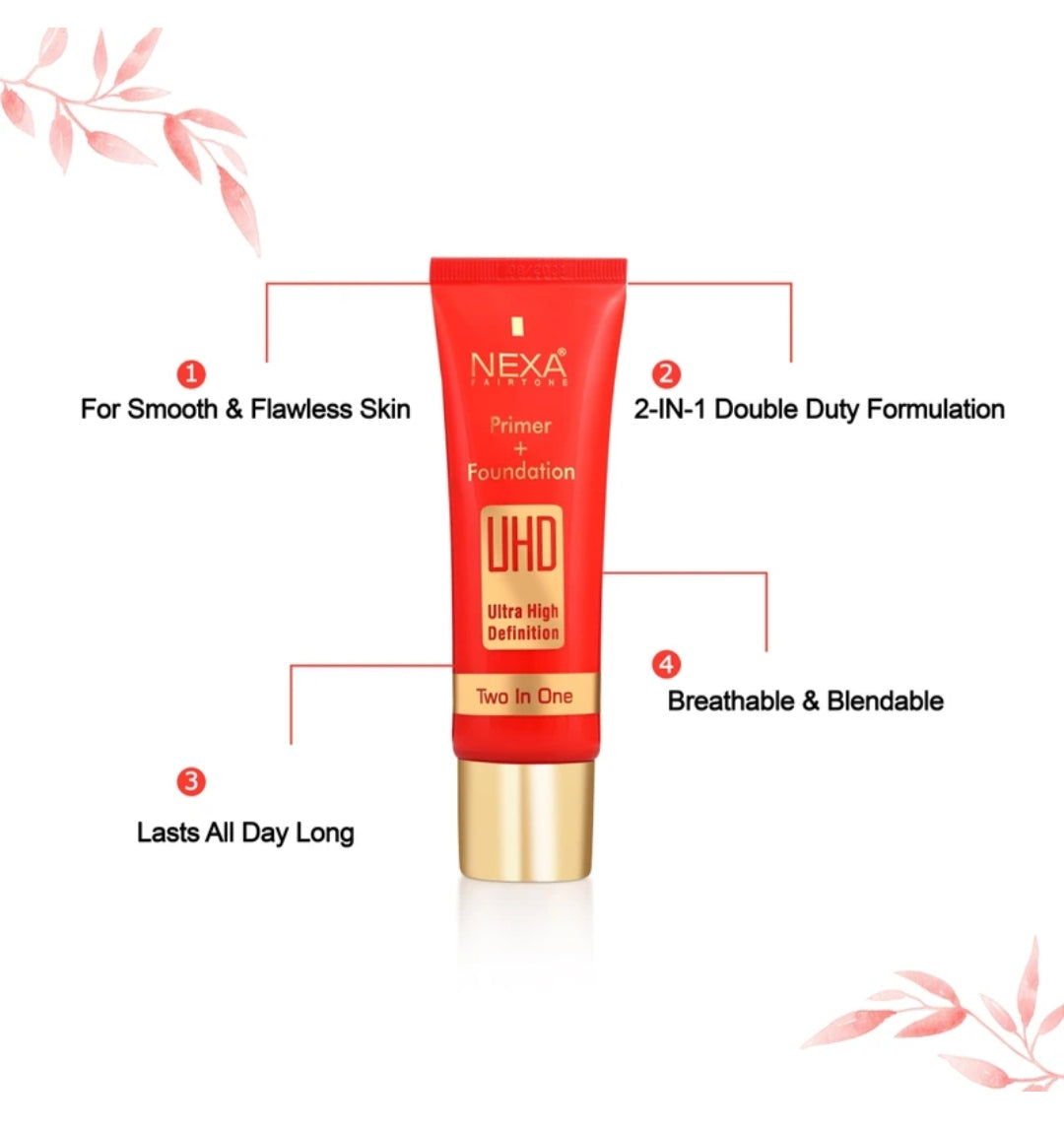 Makeup Primer- NEXA Fairtone's Primer & Foundation Ultra High Definition (UHD) 2-in-1 Face Makeup Primer+Foundation - 50gm