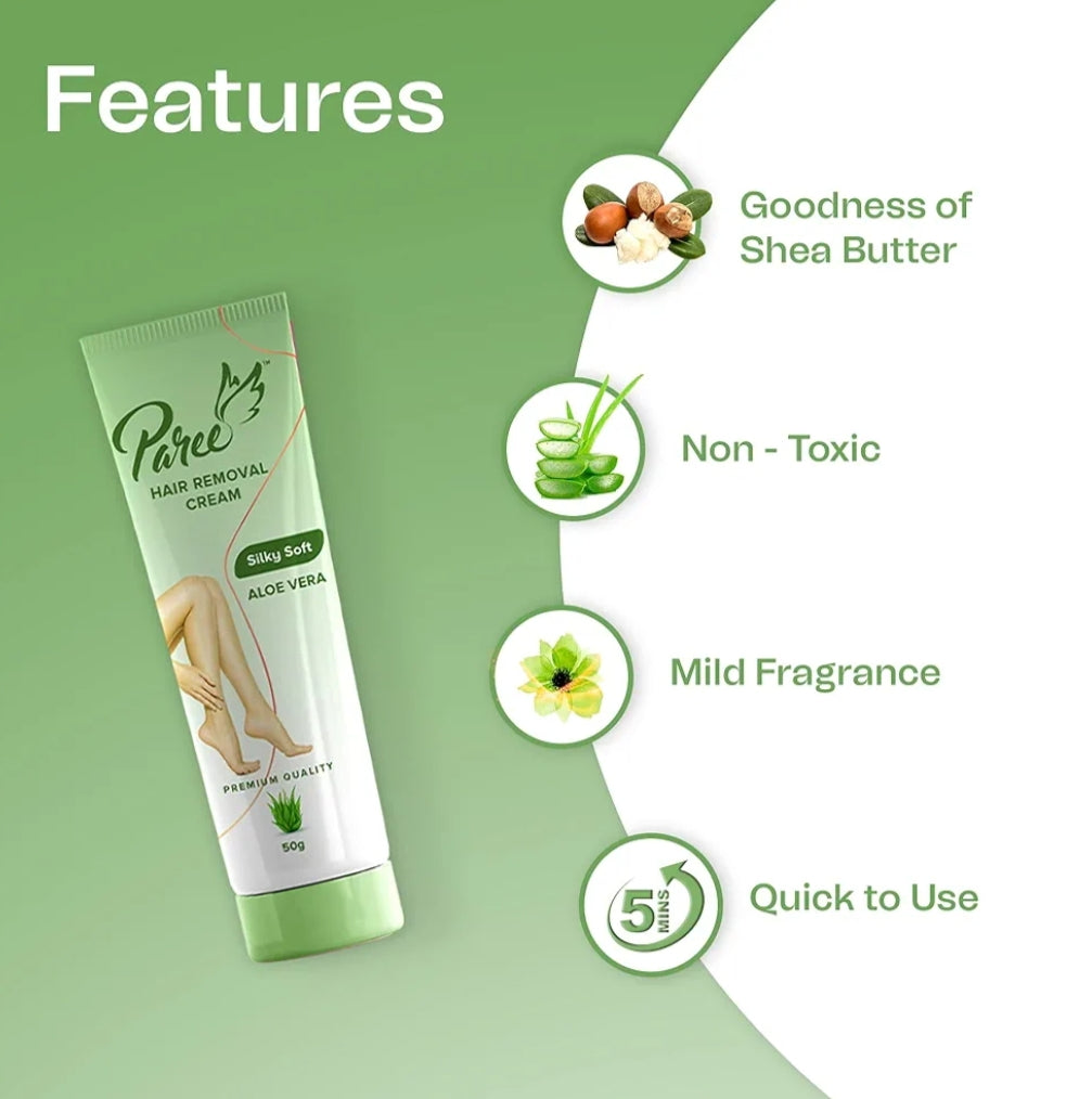 Hair Removal- Paree Premium Quality Silky Soft Hair Removal Cream with Aloe Vera suitable for all skin types 50gm