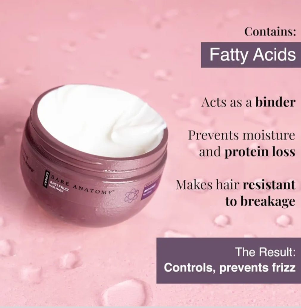 Hair Mask- Bare Anatomy EXPERT Anti-Frizz Hair Mask which is formulated with Hyaluronic Acid and Fatty Acids which Nourishes the Scalp & Hairs, improves Hair Texture, adds shine and Controls Frizz for Up to 24 Hrs - 250gm