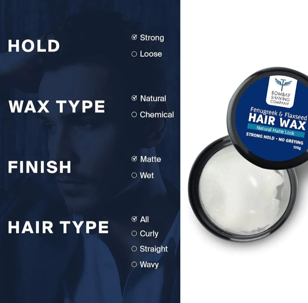 Men's Shaving, Styling and Grooming- Bombay Shaving Company's Natural Matte Look Hair Styling Wax enriched with Fenugreek & Flaxseed for Strong Hold & No Greying 100gm