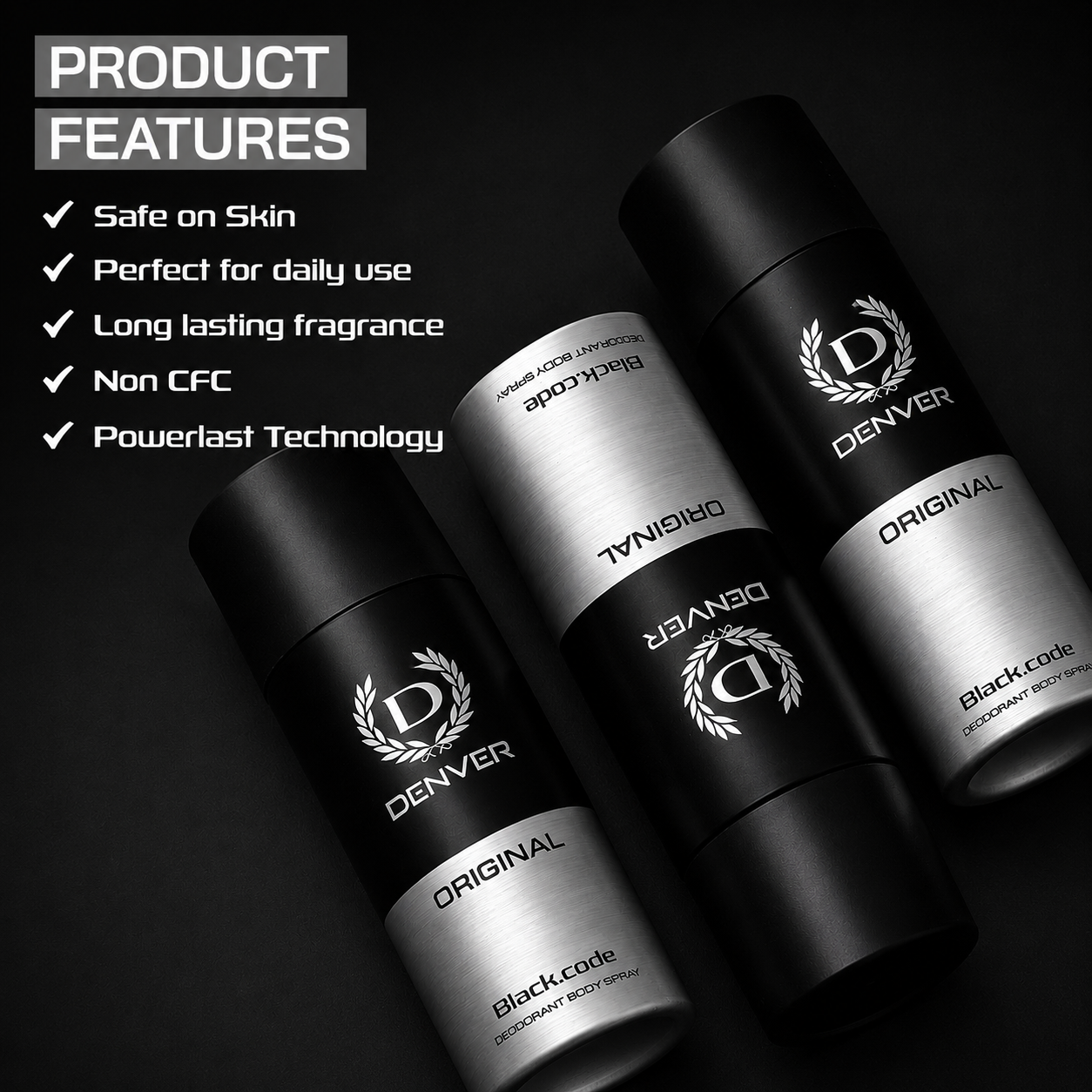 Perfumes & Deodorants- DENVER Black.code ORIGINAL Masculine Fragrance Long-Lasting Deodorant Body Spray - 150ml
