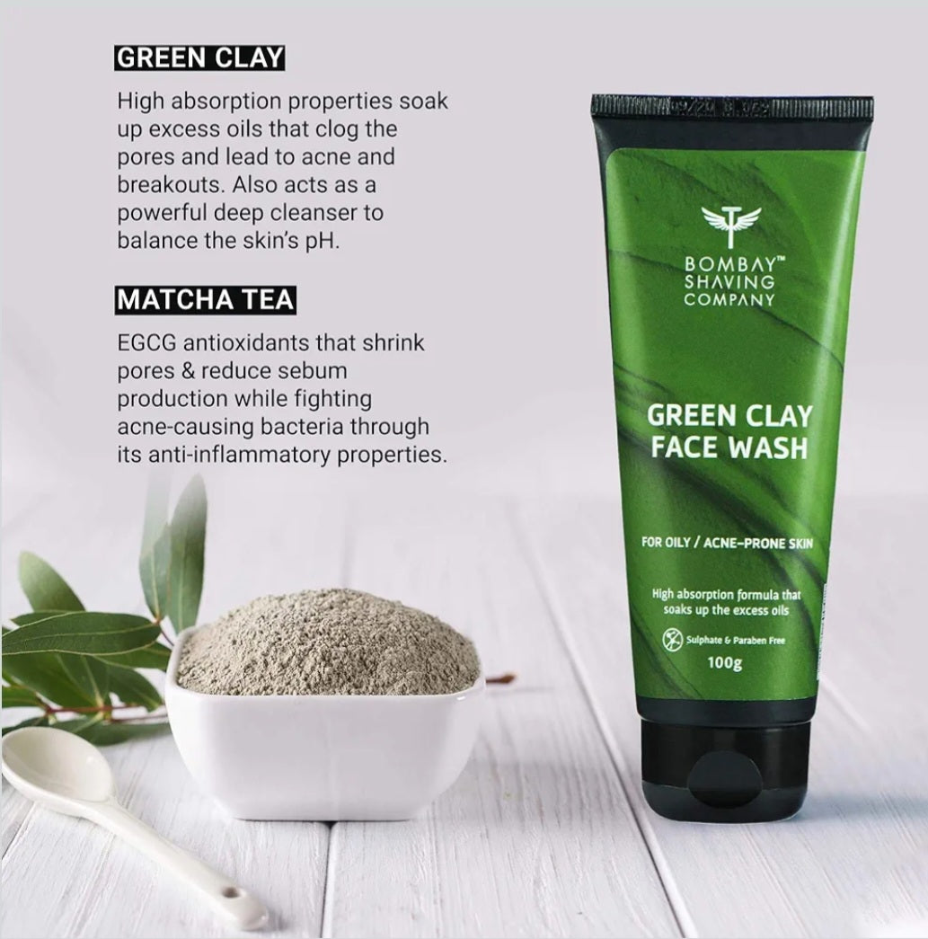 Face Wash- Bombay Shaving Company Green Clay Face Wash for Oily and Acne-Prone Skin 100gm