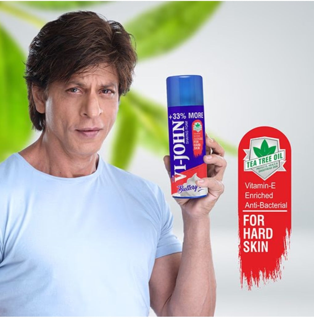 Shaving Foam- Vi-John Buttery Cool Shaving Foam enriched with Vitamin-E & Anti-Bacterial Goodness of Tea Tree Oil, Suitable for Hard Skin - 400gm (300gm +100gm Free)