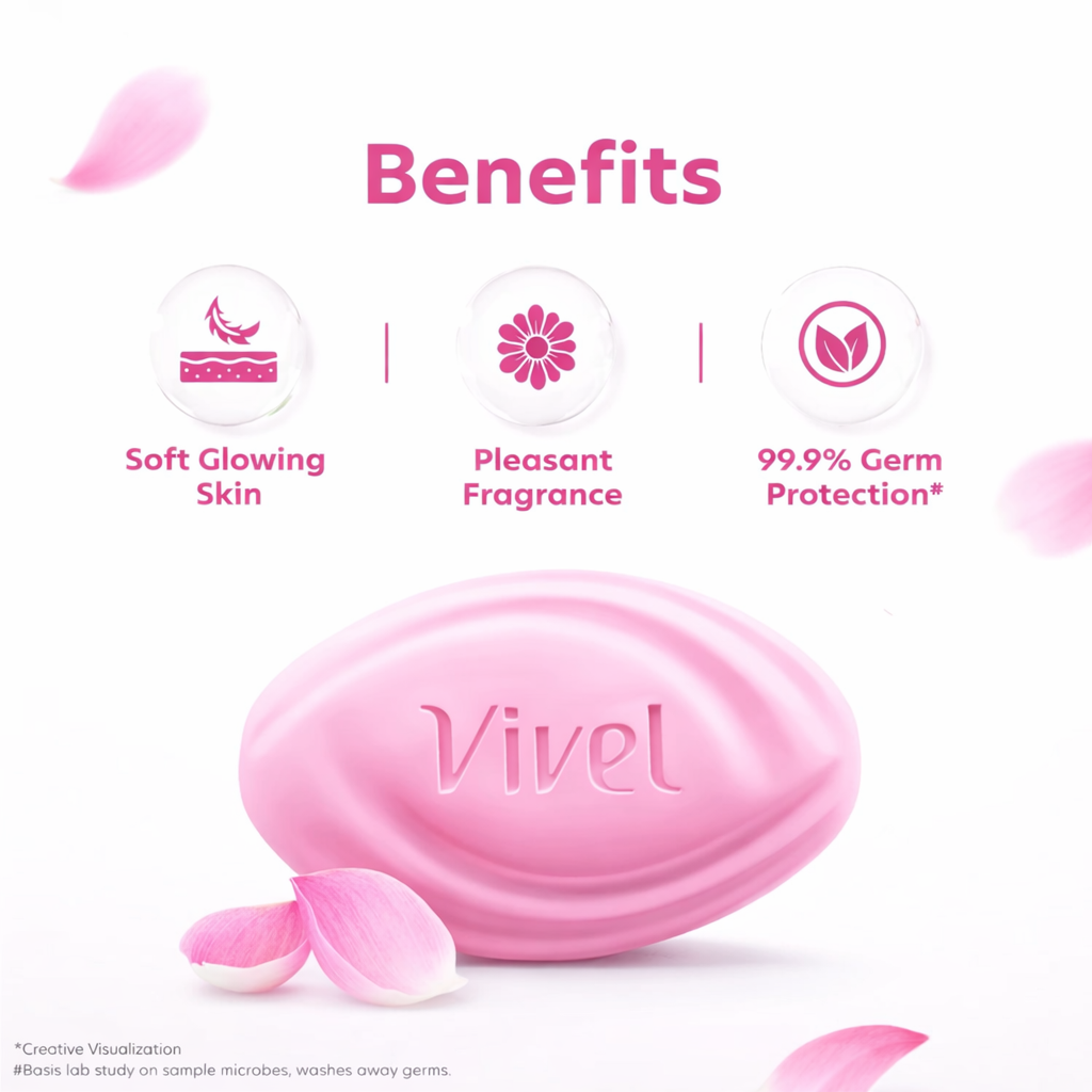 Bathing Soap- Vivel Lotus Oil and Aloe Vera Soap with the Goodness of Vitamin-E (Set of 5 Soaps) for Soft & Glowing Skin - 450gm (90gm x 5)