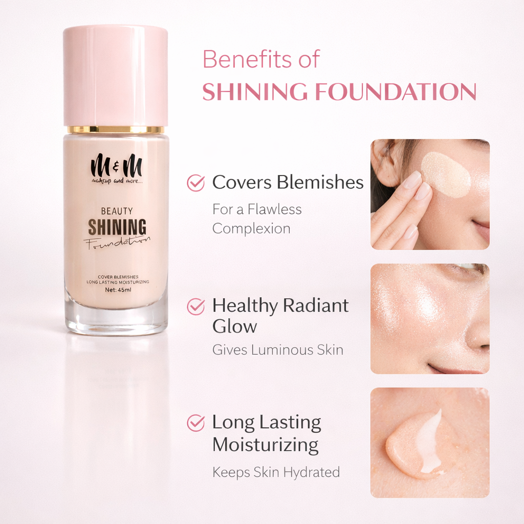 Makeup Foundation- M&M (Makeup & More) Beauty Shining Foundation which is a Long-Lasting Formula for Smooth and Moisturized Skin with Perfect Blemish Coverage (Shade-01 : Ivory) - 45ml