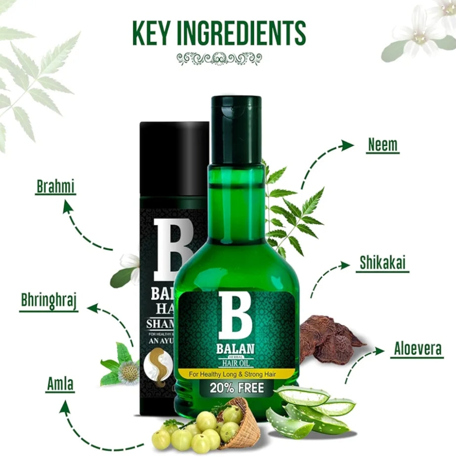 Hair Oil & Shampoo Combo- Balan Ayurvedic Hair Oil 120ml (100 ml + 20ml Free) & Balan Ayurvedic Hair Shampoo 120ml (100 ml + 20ml Free)