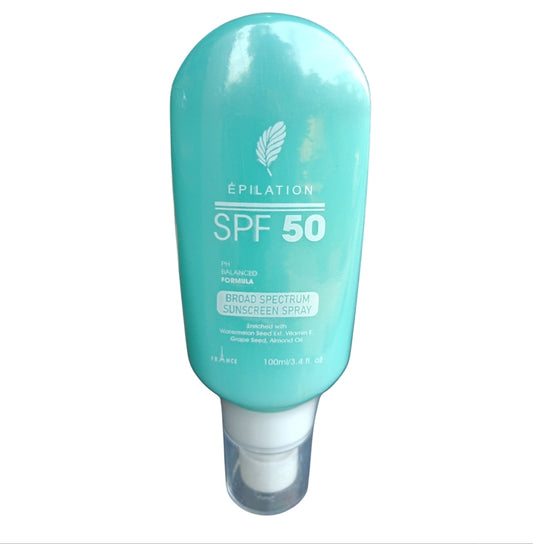 Sunscreen- Epilation SPF 50 PH Balanced Formula Broad Spectrum Sunscreen Spray Enriched with Watermelon Seed Extract, Vitamin-E, Grape Seed and Almond Oil 100ml