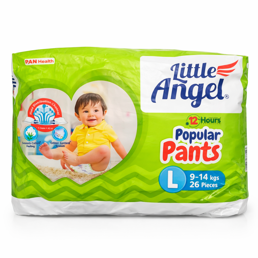 Baby Diapers & Pants- Little Angel Popular Pants with Long-Lasting 12 Hours Protection - Pack of Large (L) Size 26 Pieces