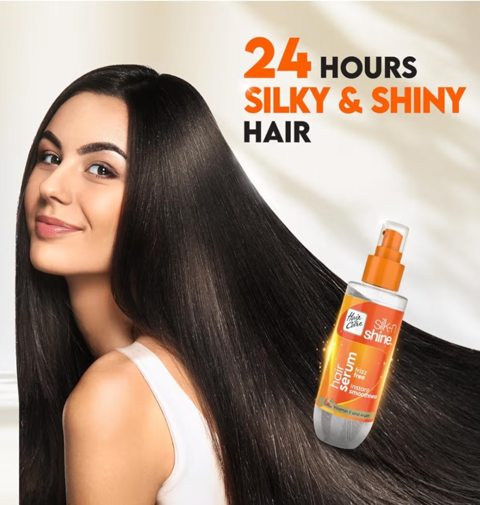 Hair Serum- Hair & Care's Silk-N-Shine Frizz Free Hair Serum enriched with Vitamin-E and Argan Oil for Instant Smoothness - 50ml