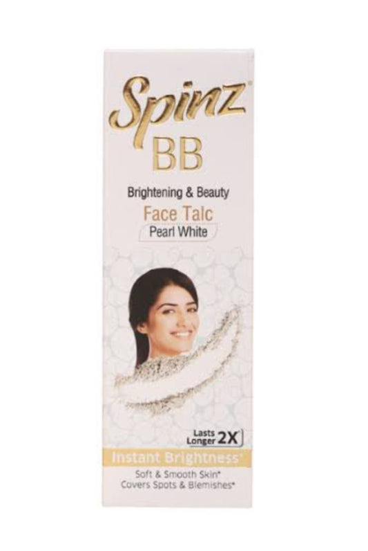Talcum & Prickly Heat Powder- Spinz BB Brightening & Beauty Pearl White 2X Lasts Longer Face Talc for Instant Brightness 40gm