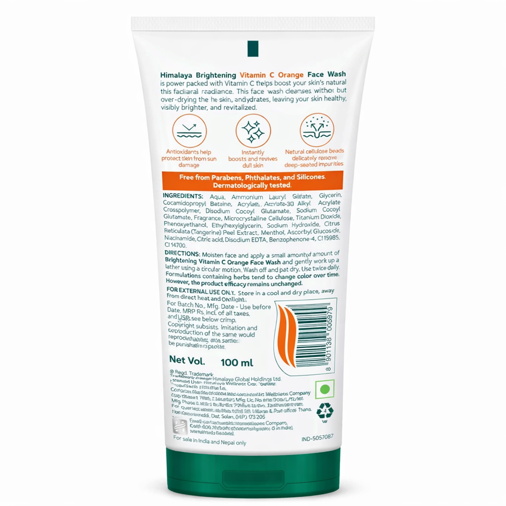 Face Wash- Himalaya Brightening Vitamin-C Orange Face Wash for Youthful & Radiant Skin - 100ml