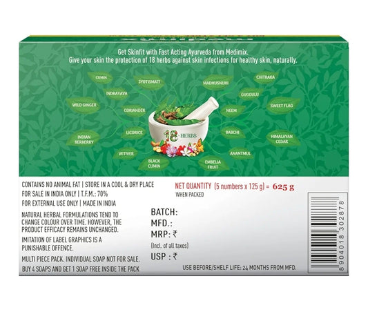 Bathing Soap- Medimix Ayurvedic Nature Protect Bathing Bar made with more than 18 herbs & natural oils for Healthy & Protected Skin - Pack of 5 (4+1 free) 150gm each