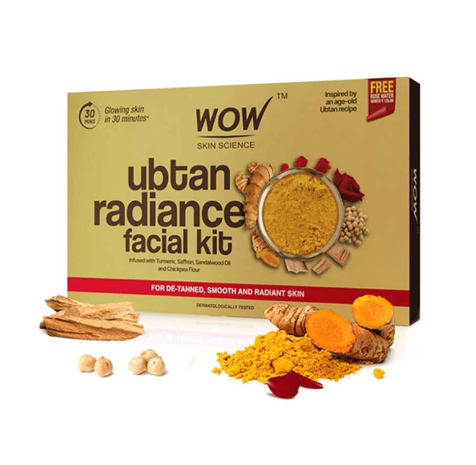 Facial Kit- WOW Ubtan Radiance Facial Kit infused with Turmeric, Saffron, Sandalwood Oil and Chickpea Flour for De-Tanned, Smooth and Radiant Skin - 60ml (6 units x 10ml)