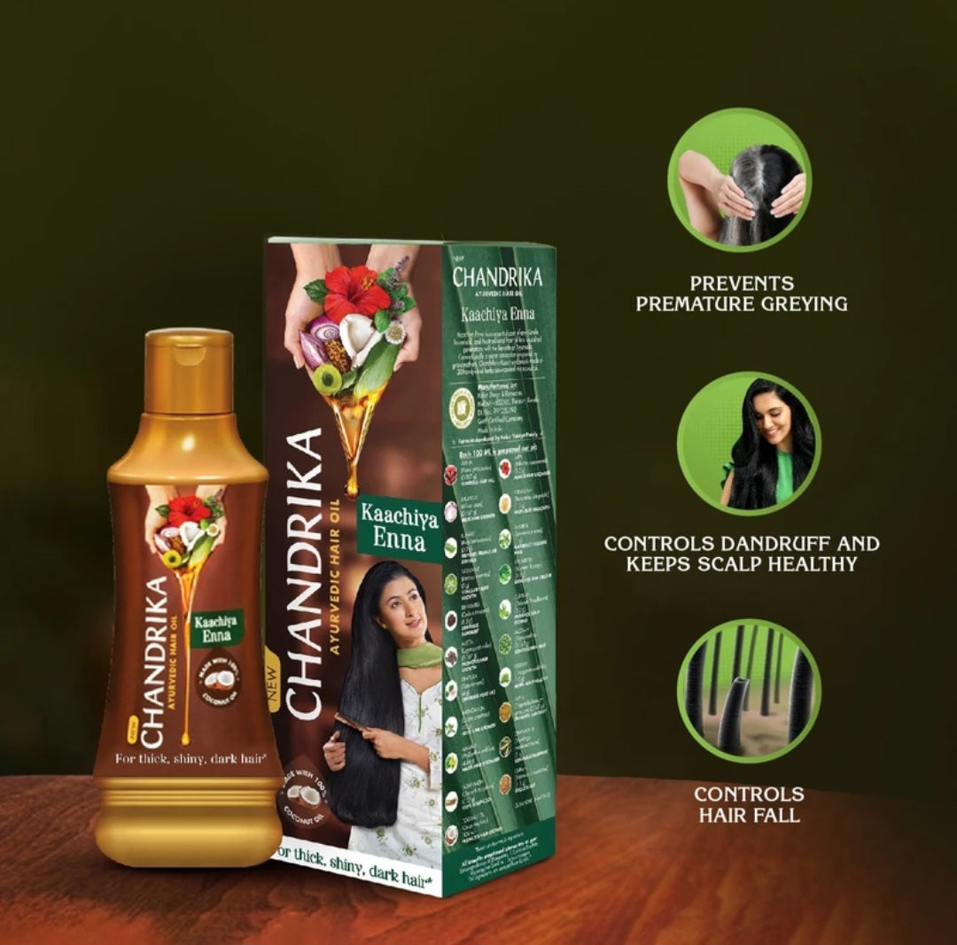 Hair Oil- Chandrika Ayurvedic Hair Oil made with 100% Coconut Oil and 20 Hand-Picked Herbs 190ml