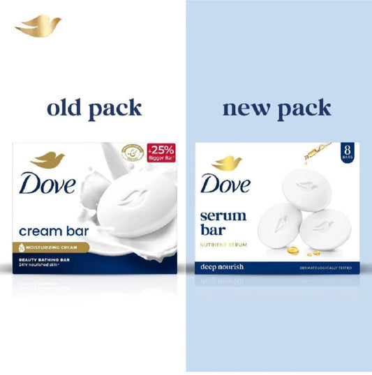 Bathing Soap- Dove Serum Bar with Nutrient Serum for Deep Nourish - Pack of 8 (125gm each)