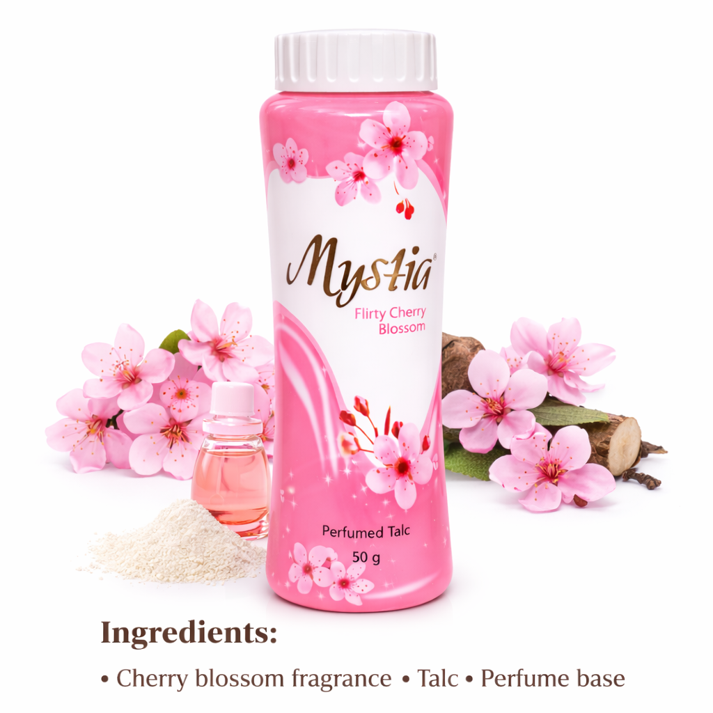 Face & Body Powder- Mystia Flirty Cherry Blossom Perfumed Talc - 50gm