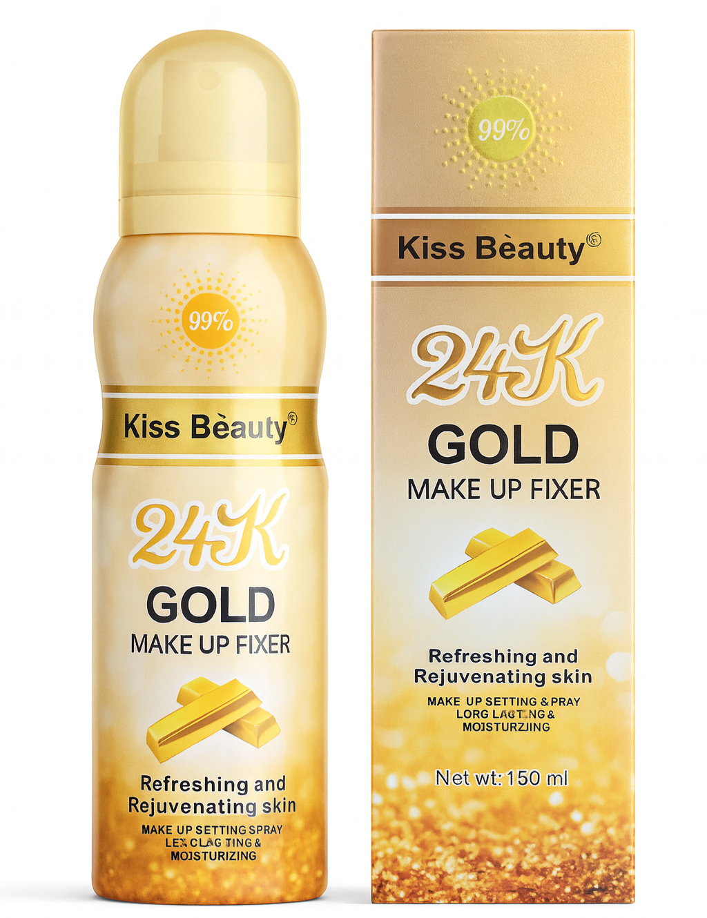Makeup Fixer/Setting Spray- Kiss Beauty's 24K Gold Long Lasting & Moisturizing Makeup Fixer for Refreshing and Rejuvenating Skin - 150ml