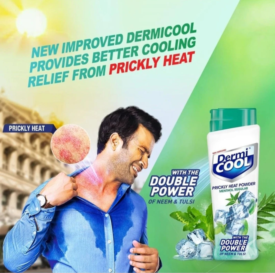 Talcum & Prickly Heat Powder- Dermi Cool Menthol Regular Prickly Heat Powder with Double Power of Neem & Tulsi 90gm