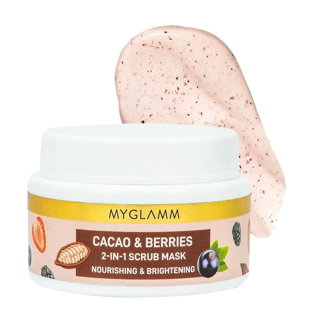 Face Scrub- MyGlamm Super Food Cacao & Berries 2-in-1 Scrub Mask for Nourishing & Brightening Face 50gm