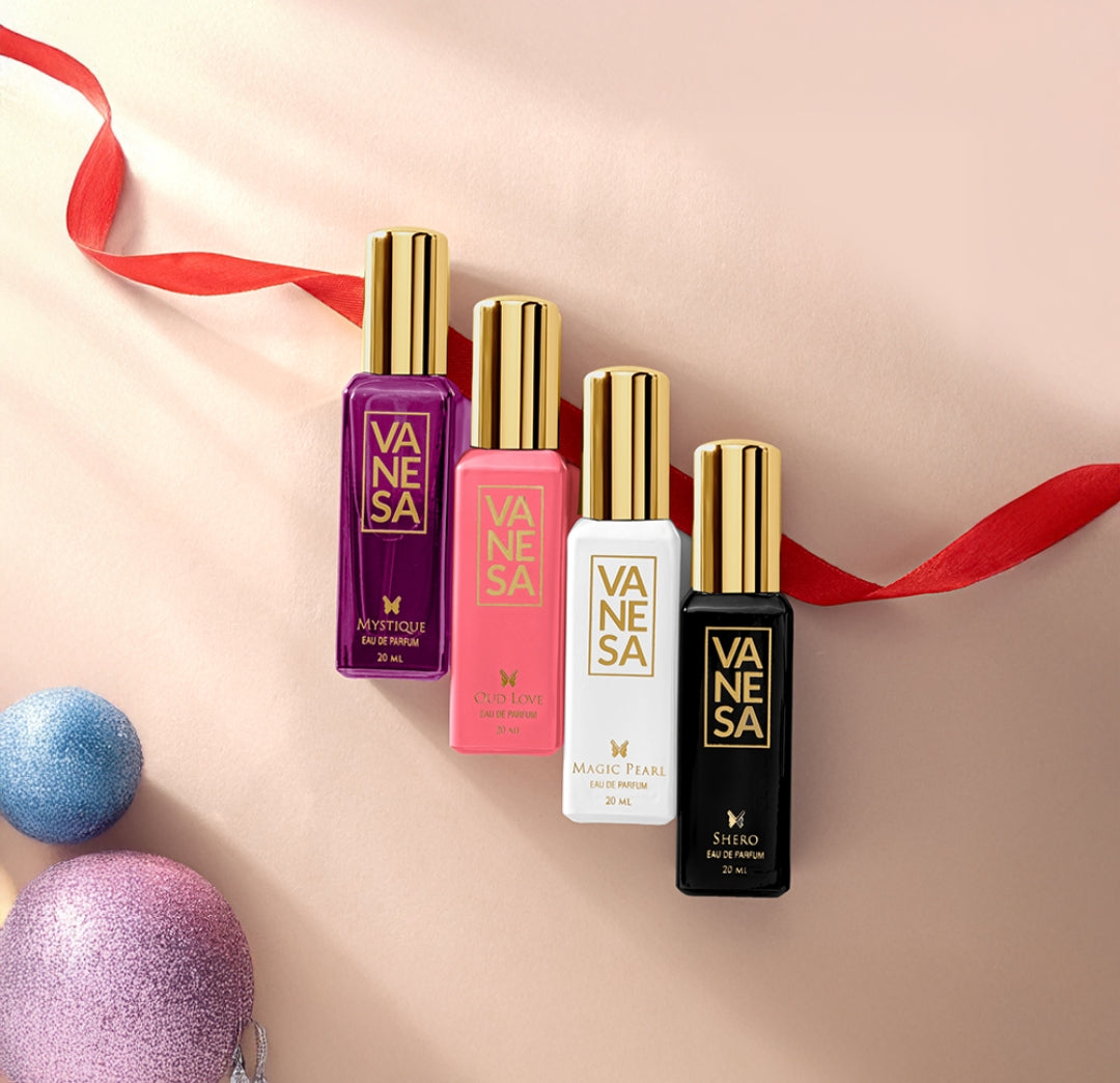 Perfumes & Deodorants- VANESA Divine Perfume Gift Set of 4 Perfumes (Shero, Magic Pearl, Mystique & Oud Love) 80ml (20ml each)