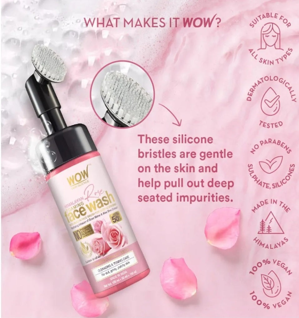 Face Wash- WOW Himalayan Rose Foaming Face Wash with Hydrating Infusion of Rose Water and Aloe Vera Extracts 150ml