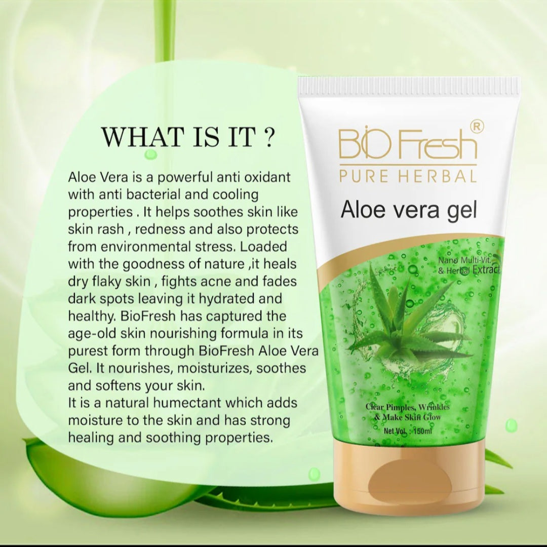 Aloe Vera Gel- BioFresh Pure Herbal's Multipurpose Aloe Vera Gel which Clear Pimples, Wrinkles & Makes the Skin Glow 150ml