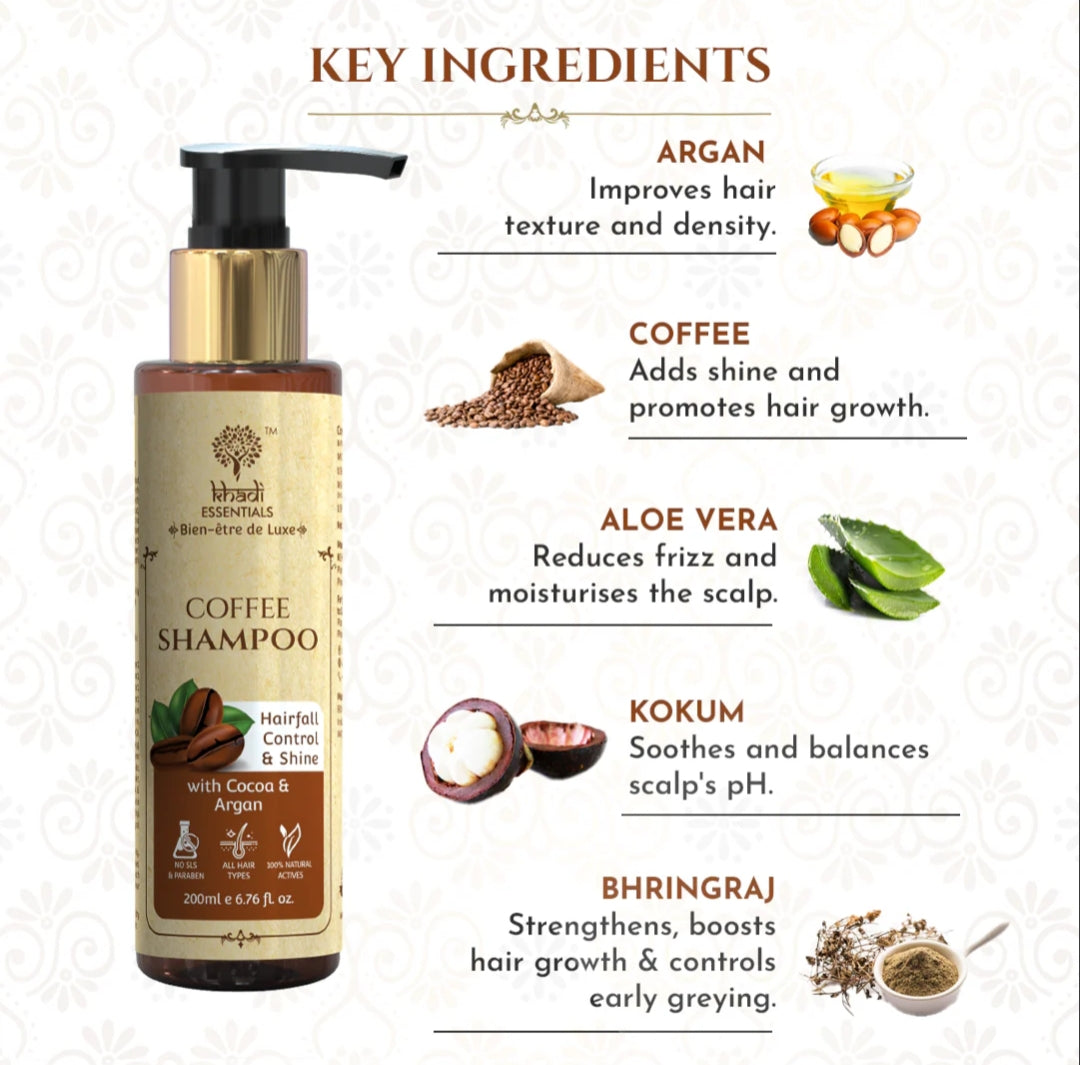 Shampoo and Conditioner- Khadi Natural's Coffee Shampoo with Cocoa & Argan for Shine & Hair Fall Control 200ml
