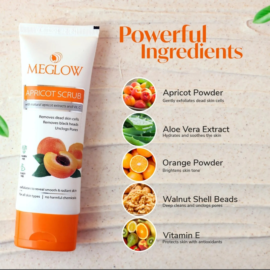 Face Scrub- MeGlow Apricot Scrub with Natural Apricot Extract and Vitamin-C which Removes Dead Skin Cells & Black Heads and Unclogs Pores 70gm