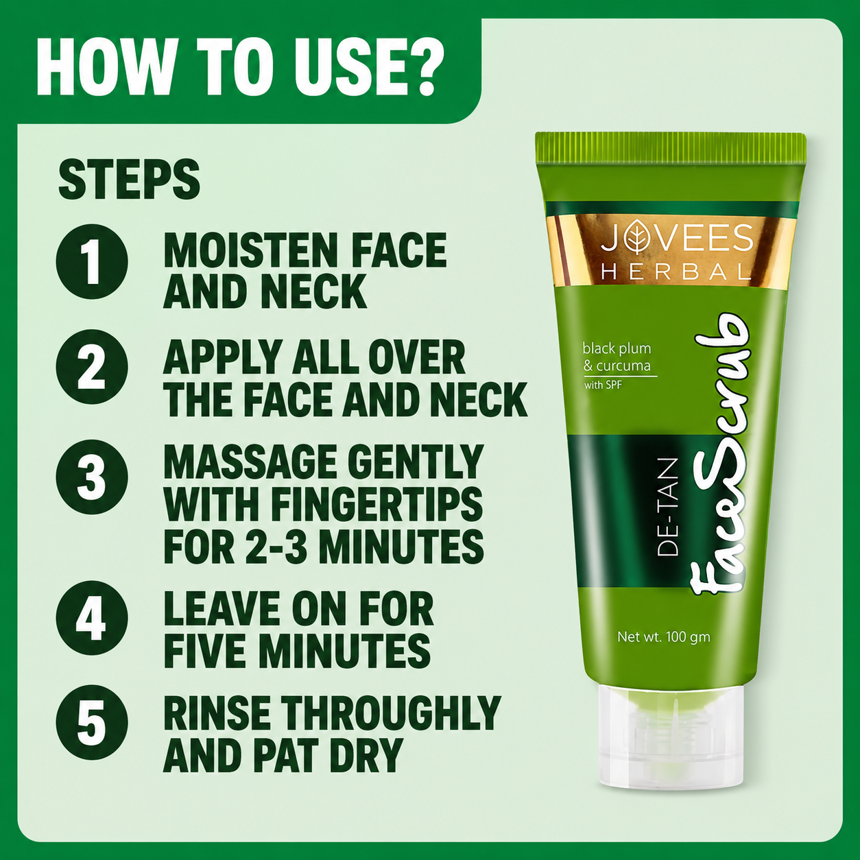 Face Scrub- JOVEES Herbal's De-Tan Face Scrub enriched with Black Plum & Curcuma - 50gm