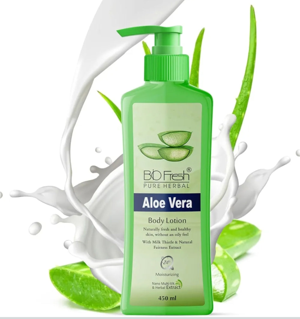 Lotions & Moisturizers- BIO-FRESH PURE HERBAL'S Aloe Vera Non-Sticky & Skin Hydrating Body Lotion (24-Hour Moisturizing) 450ml