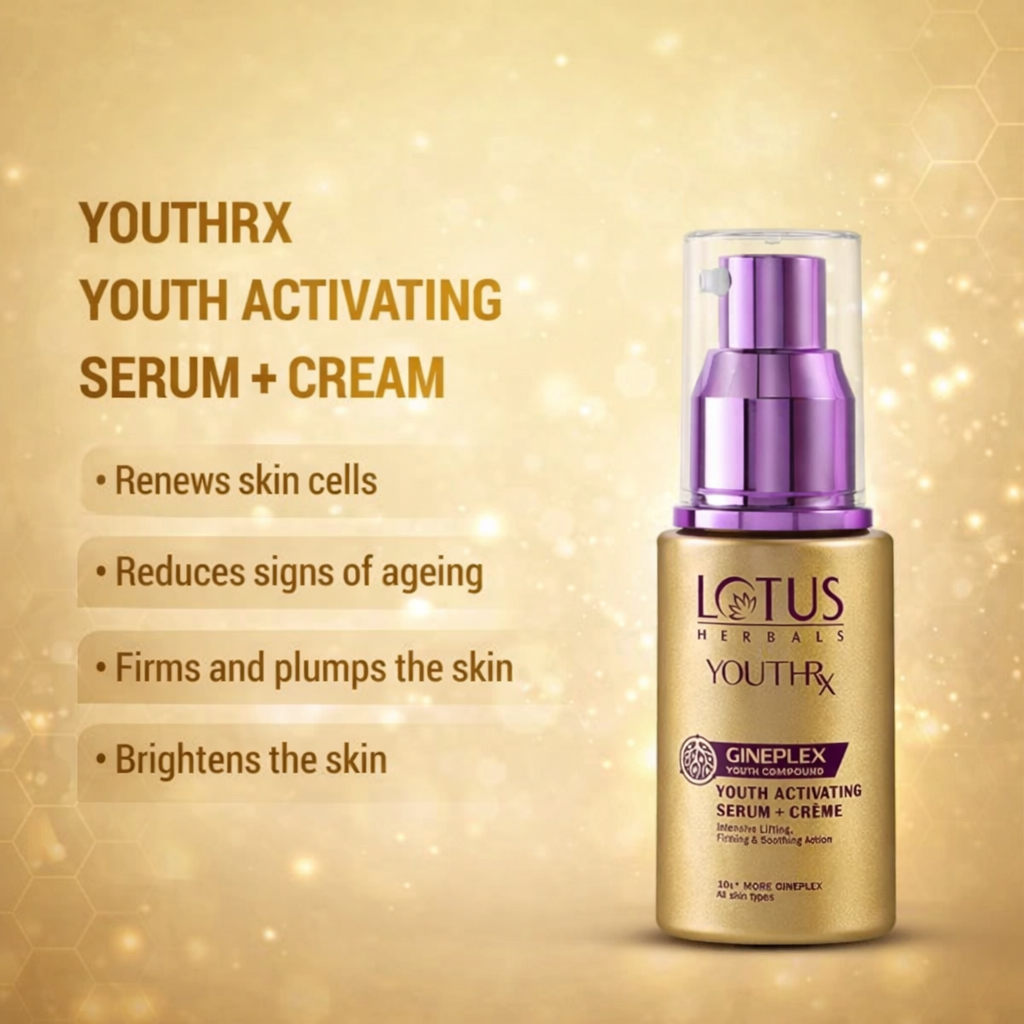 Brightening & Glowing Cream- LOTUS Herbal's YouthRx GINEPLEX Youth Activating Serum+Creme with 10X more Ginplex for Better & Faster Results and Suitable for All Skin Types - 30ml