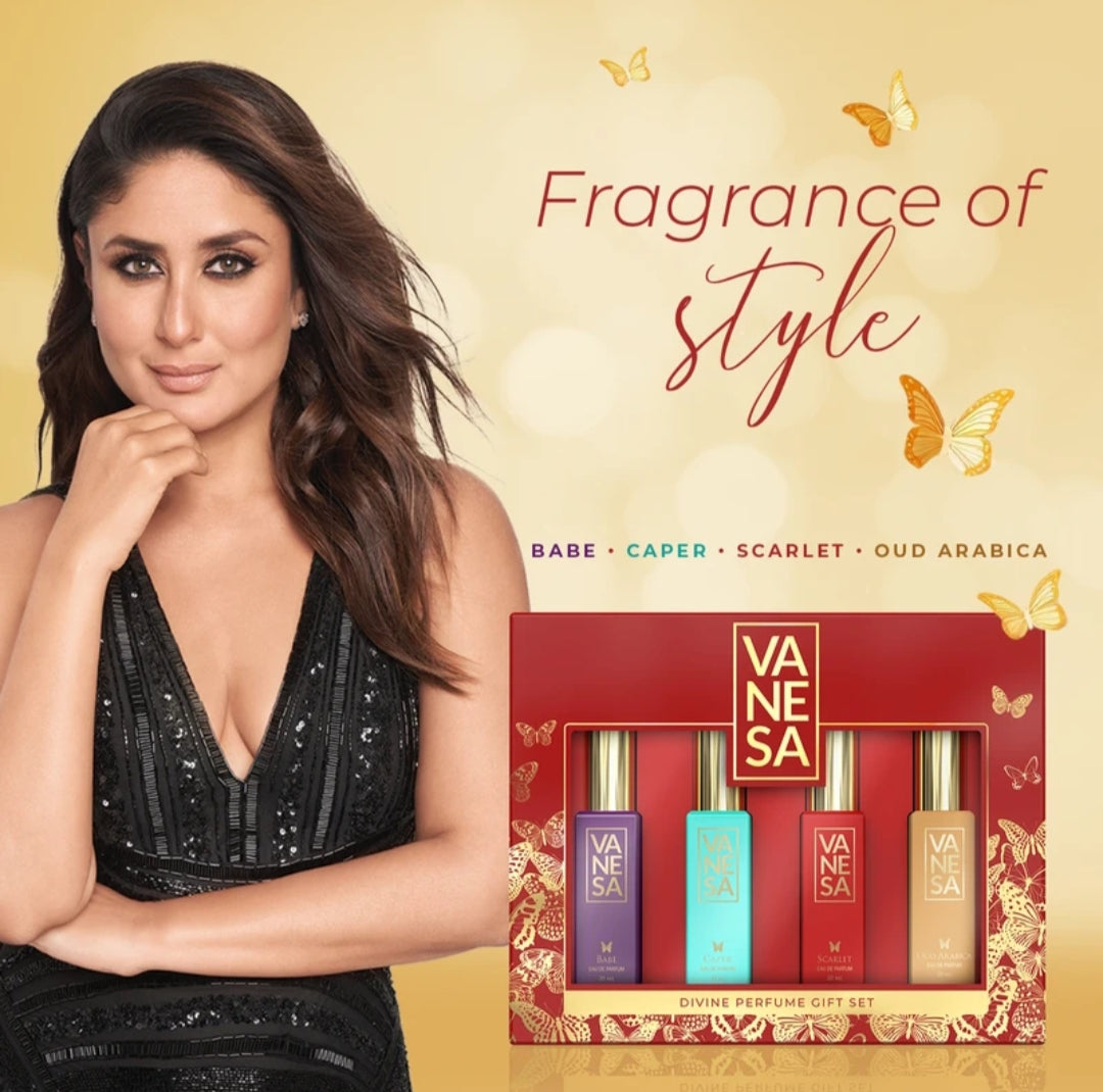 Perfumes & Deodorants- VANESA Divine Perfume Gift Set of 4 Perfumes (Babe, Caper, Scarlet & Oud Arabika) 80 ml (20ml each)