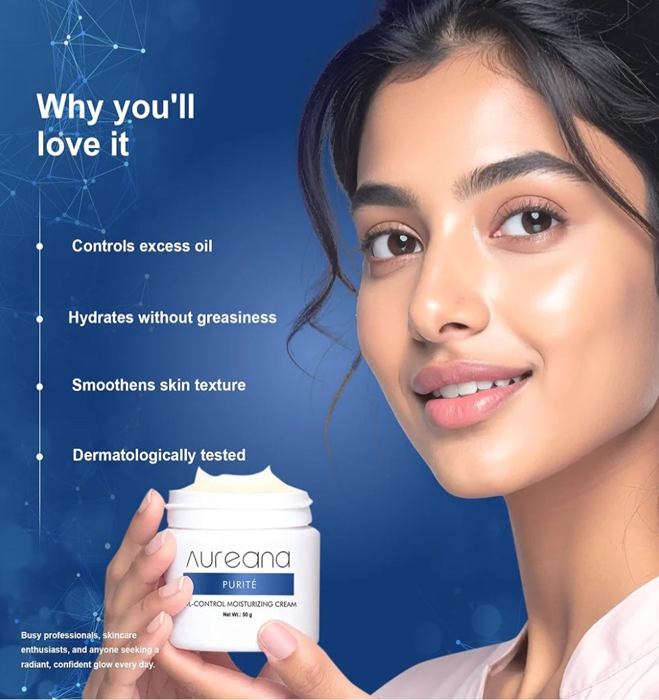 Lotions & Moisturizers- AUREANA Purite Dermatologically Tested Oil Control Moisturizing Cream enriched with  Green Tea Extracts & Calendula Extracts - 50gm